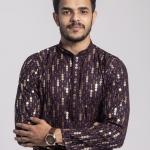 Embroidered Sequence Kurta in wine red color